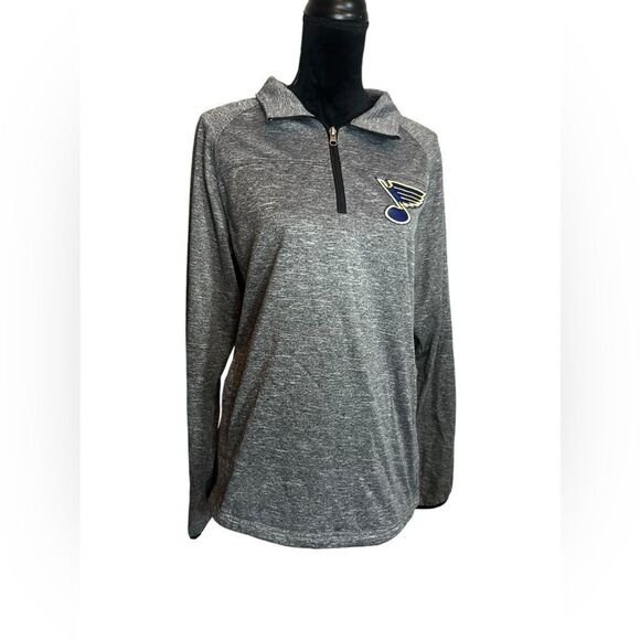 NHL ST LOUIS BLUES HOCKEY QUARTER ZIP LONG SLEEVE GRAY MENS PULLOVER SIZE SMALL - Picture 3 of 11